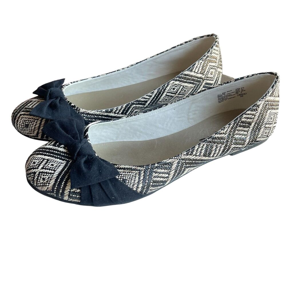 American Eagle Geometric Print Boho Ballet Flats Black & Tan Shoes Size 9.5